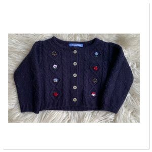 FAMILIAR Cable Knit Embroidered Button Front Cardigan Sweater Blue Red 18M